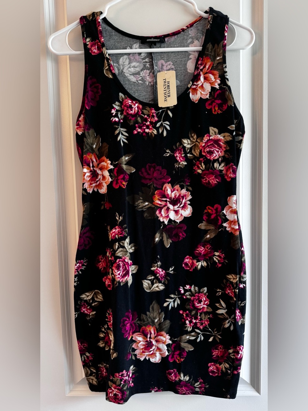 Ambiance Black Mini Dress with Pink & Burgundy Floral Print